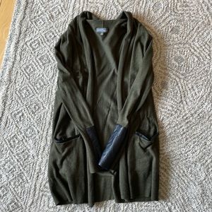 Market & Spruce green cardigan with beautiful black leather details